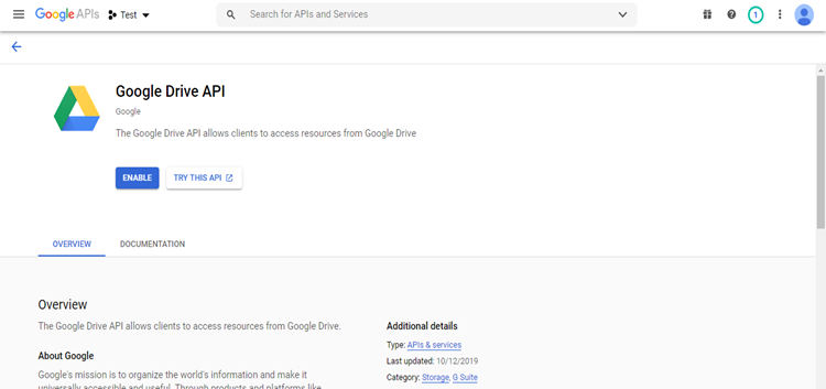 Google Developer Console - Enable APIs and Services
