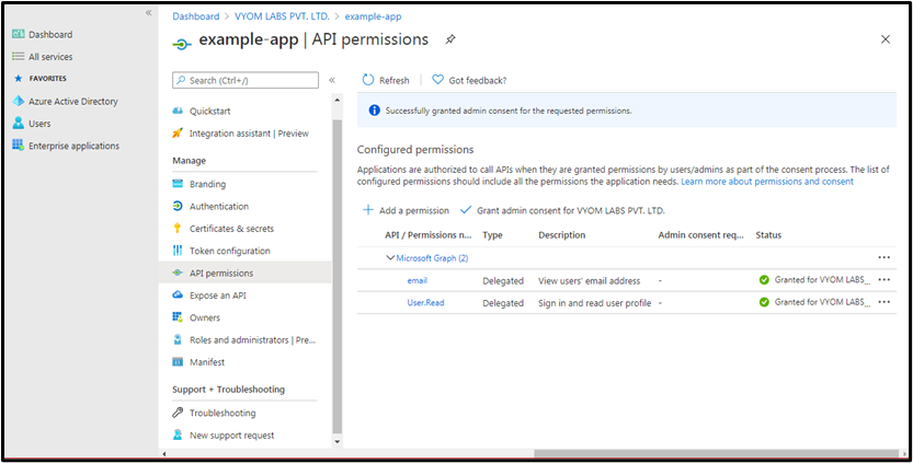 Grant Admin Consent Screenshot