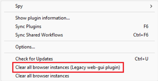 Clear All Browser Instances menu in Process Studio