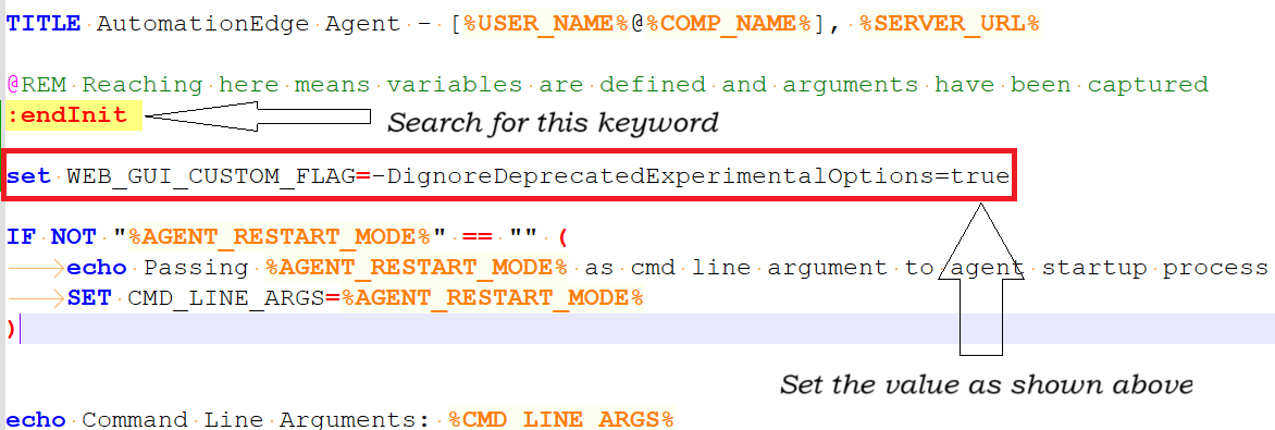 AE-Agent startup.bat showing WEB_GUI_CUSTOM_FLAG configuration