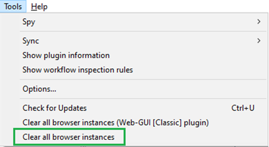 Clear All Browser Instances menu option in Process Studio