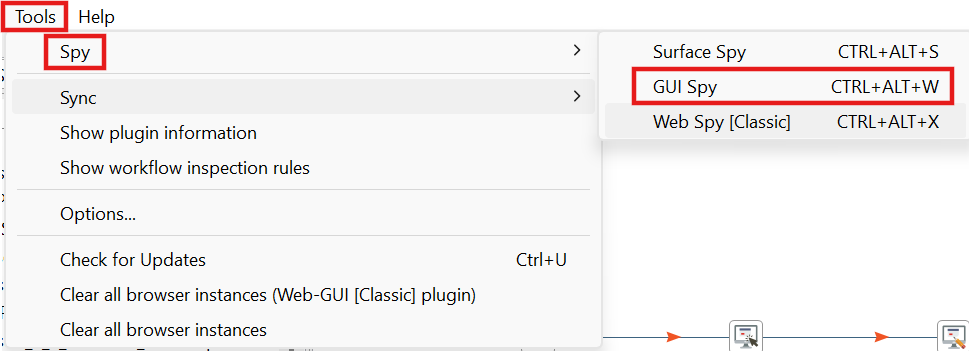 Navigation to GUI Spy window