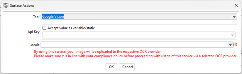 Google Vision OCR provider configuration fields