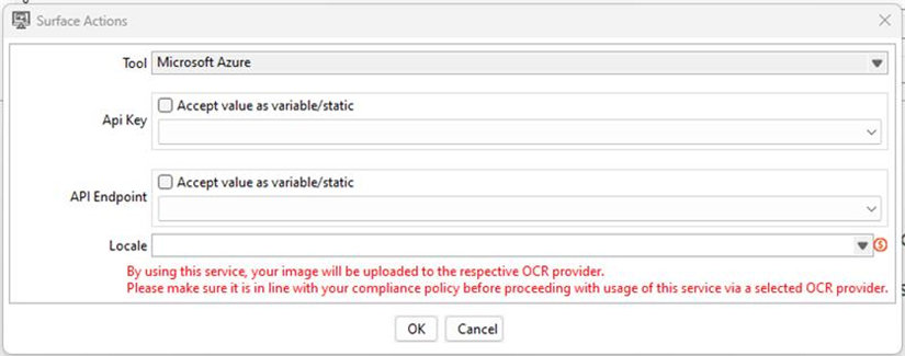 Microsoft Azure OCR provider configuration fields