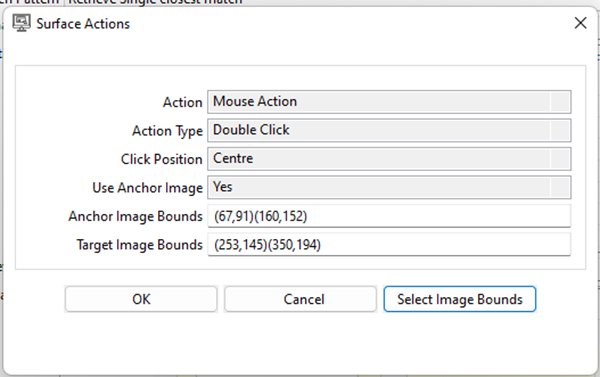 Anchor and Target Image Bounds reflected in Action popup
