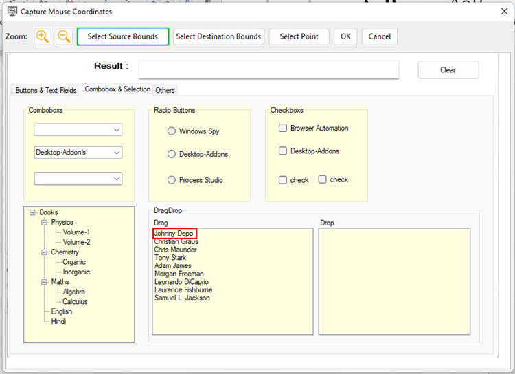 Source Bounds selected and highlighted in red for Drag-Drop