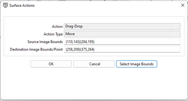 Source and Destination areas reflected in Action popup