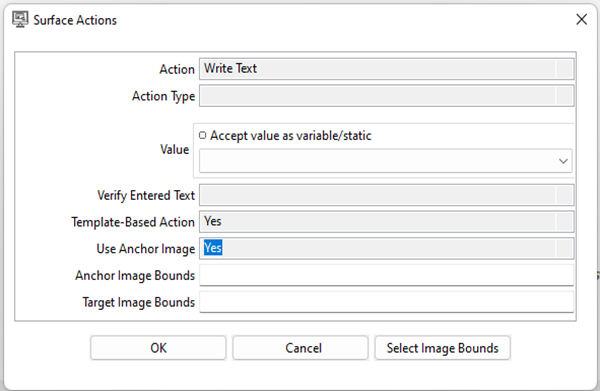 Write Text action configuration dialog