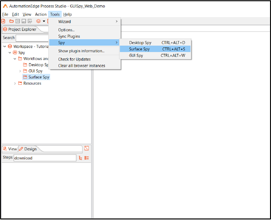 Surface Spy folder visible in Process Studio workspace