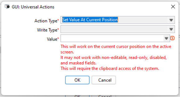 Universal Actions Set Value configuration