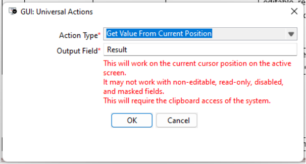 Universal Actions Get Value configuration