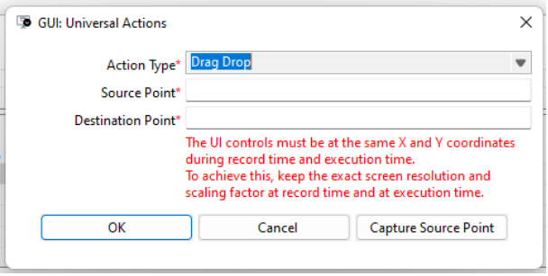 Universal Actions coordinate-based actions configuration