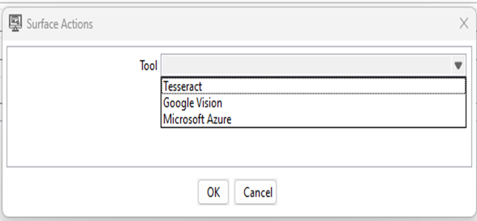 Surface Actions Configure Provider dialog