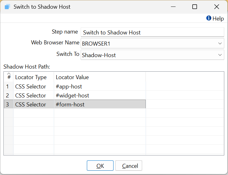 Switch to Shadow Host dialog with the Shadow Host Path table