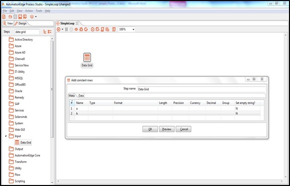 Data Grid step metadata configuration